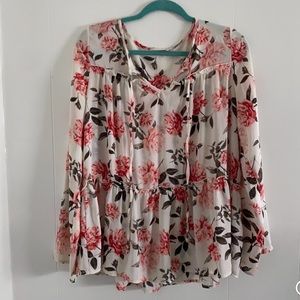Altar’d State White and Pink Floral Peasant Blouse